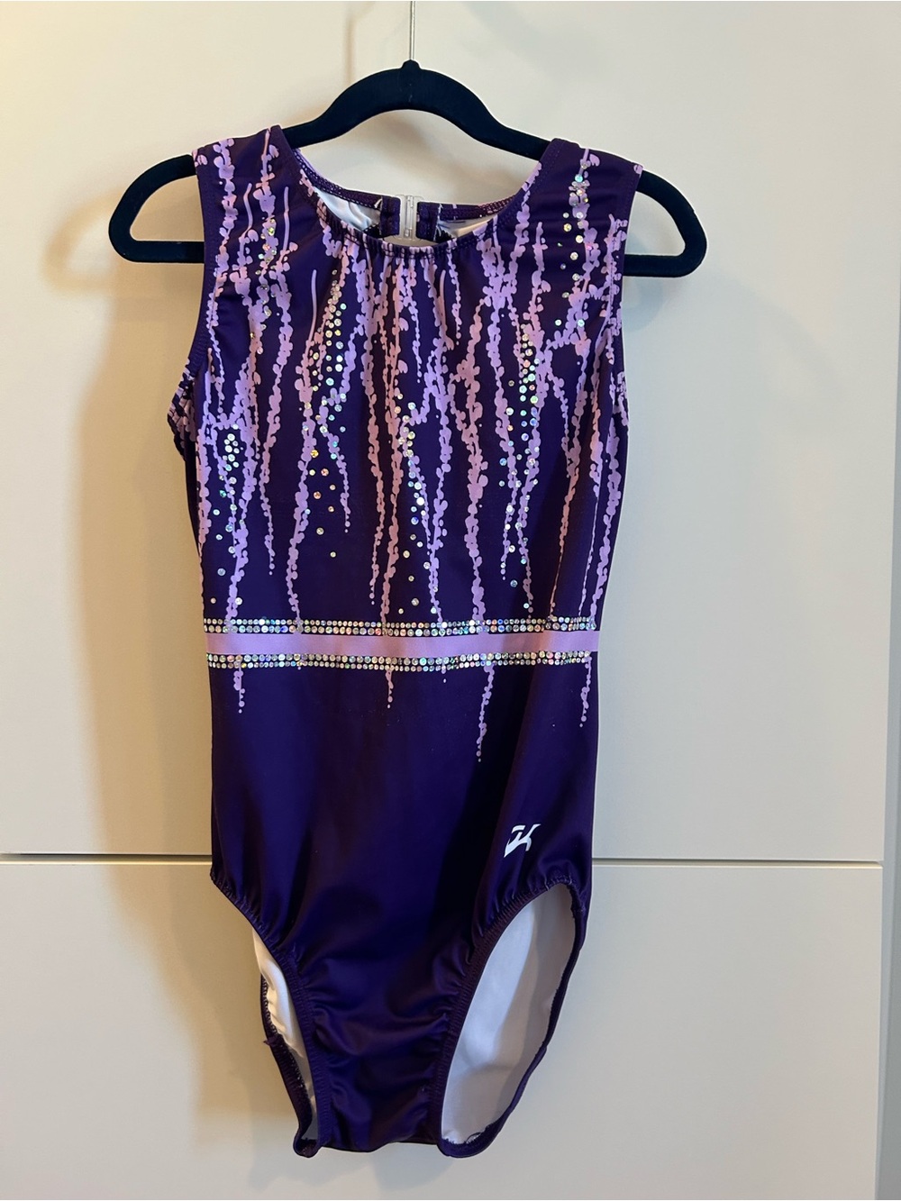 GK Purple Leotard with Pink Pattern and Sequin Accents - Size AM - Picture 2 of 8